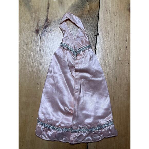 Vintage Barbie? Pink Satin Halter Dress. Silver Trim Detail. Evening gown. - Picture 3 of 4